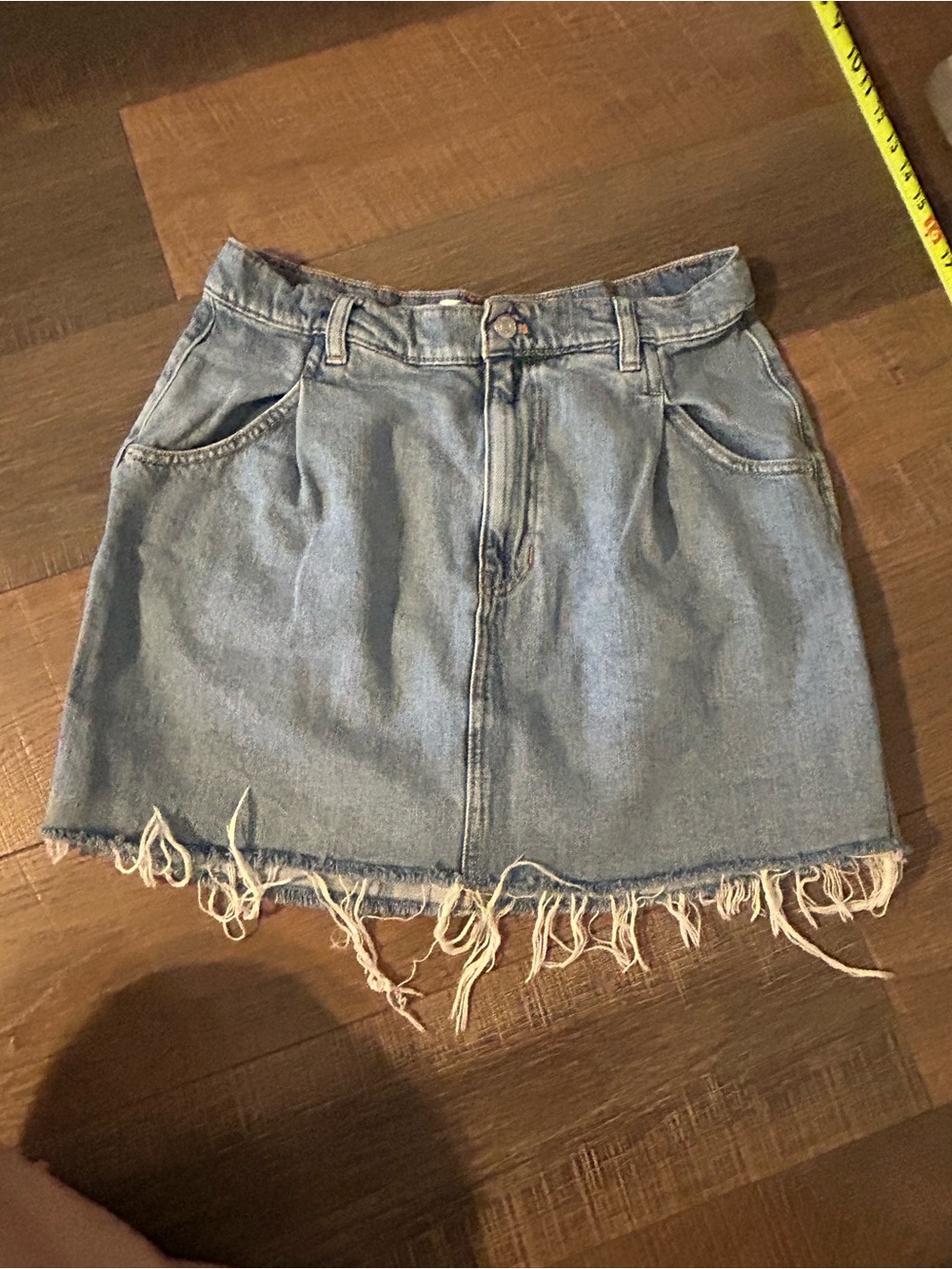We the free Denim Fringe Hem Mini Skirt - Light Blue